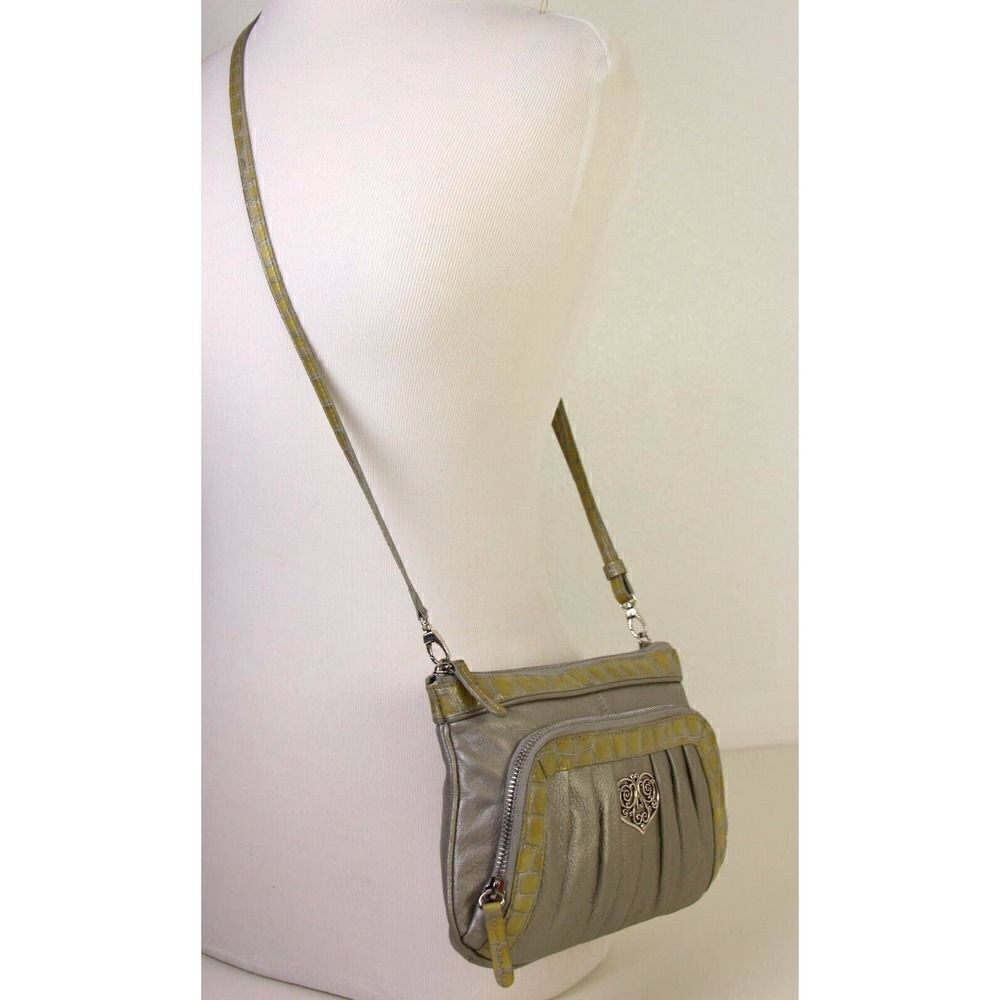 TG BRIGHTON SILVER CROC GENUINE LEATHER ORGANIZER X-BODY BAG SHOULDER BAG - Picture 4 of 7